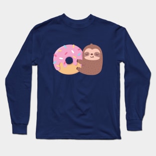 Cute Sloth Hugging Donut Long Sleeve T-Shirt
